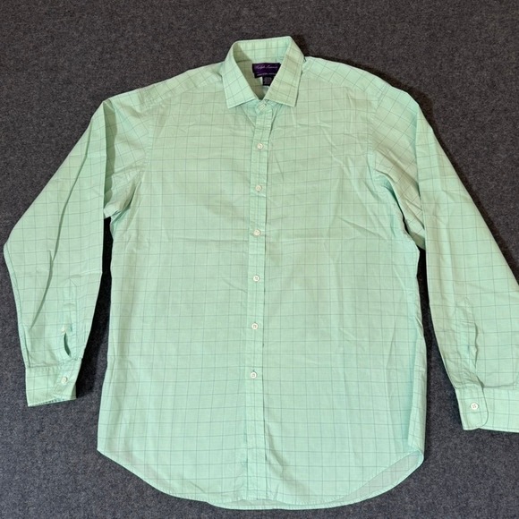 Ralph Lauren Purple Label Other - Ralph Lauren Purple Label Mens Mint Green Windowpane Cotton Dress Shirt 16.5 L